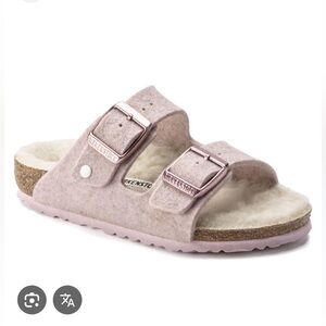 BIRKENSTOCK KIDS ARIZONA RIVET HAPPY LAMB WOOL SOFT PINK